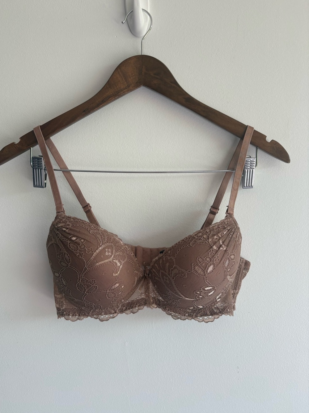 Women’s Lace Push-Up Underwire Bra 36B Taupe Nude Floral Lace - Picture 2 of 8